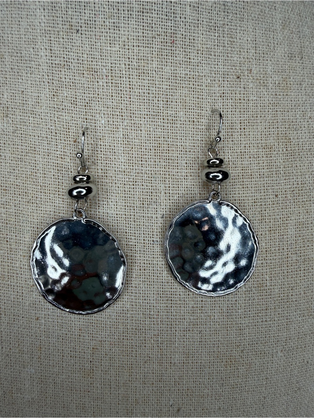 Silver Hammered Disc Drop Earrings - Women Jewelry